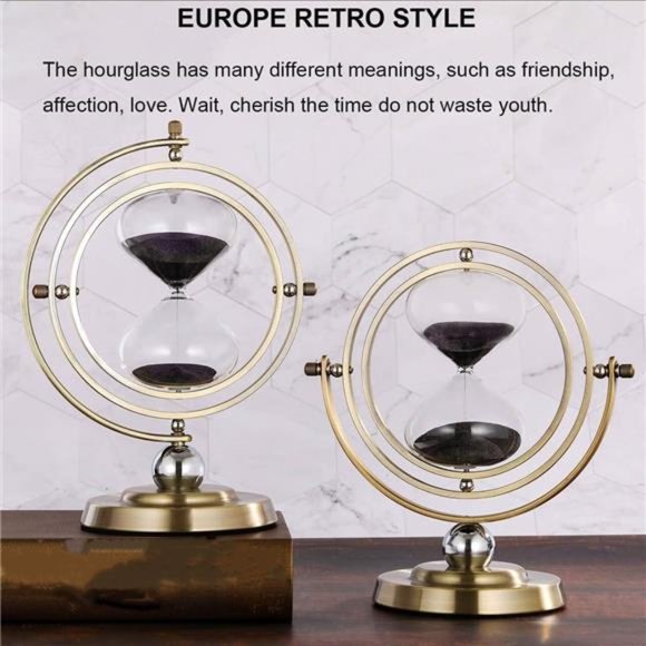 Brass Hourglass 60 Minute, 720° Rotating Vintage Metal Sand Timer, Large Black - Picture 2 of 7